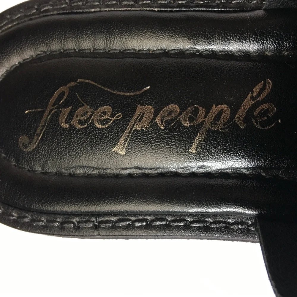 New Free People Made In Italy Winona Wedge Leather Sandals In Black Sz 37 (US 7)